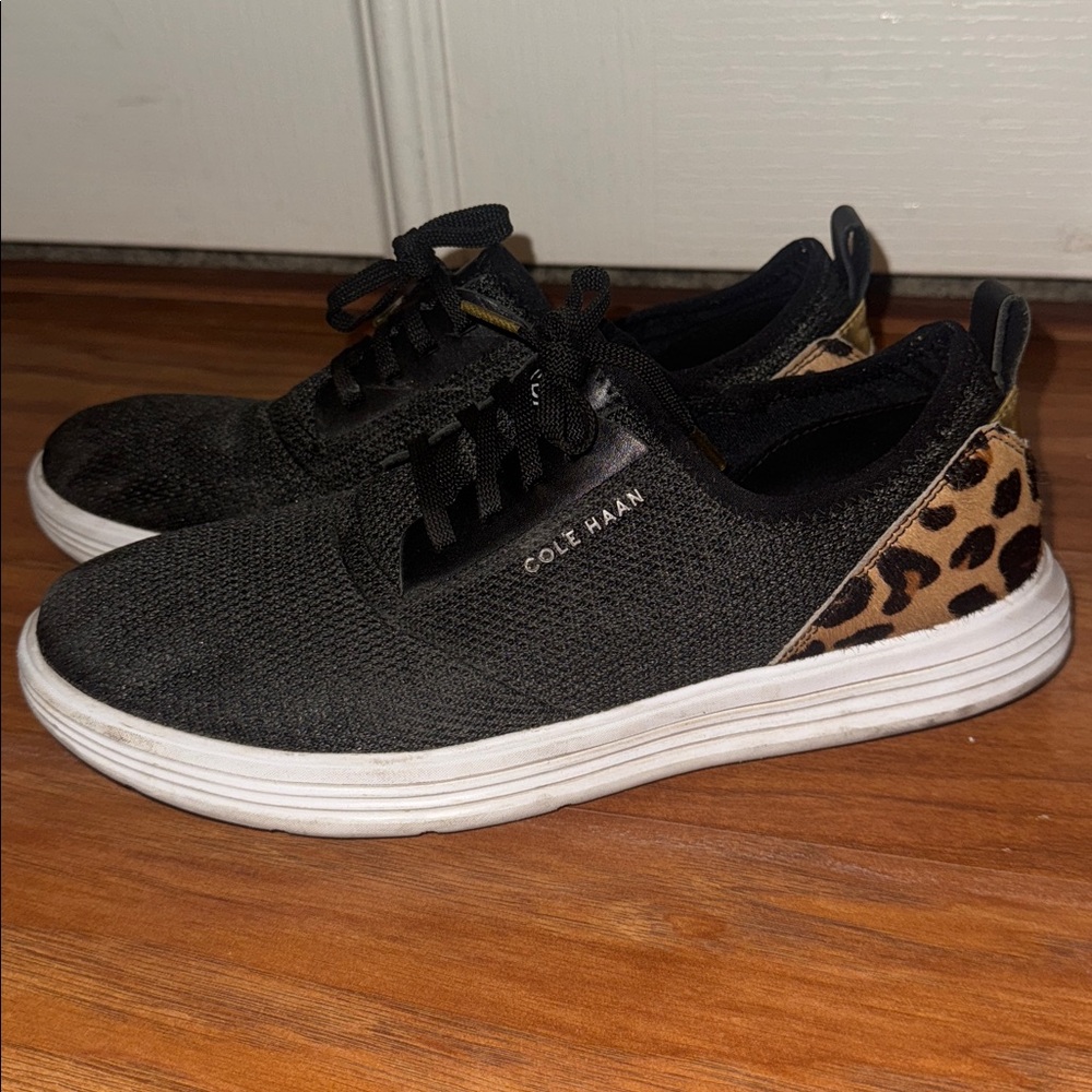 Cole Haan Black and Leopard Accent Sneakers